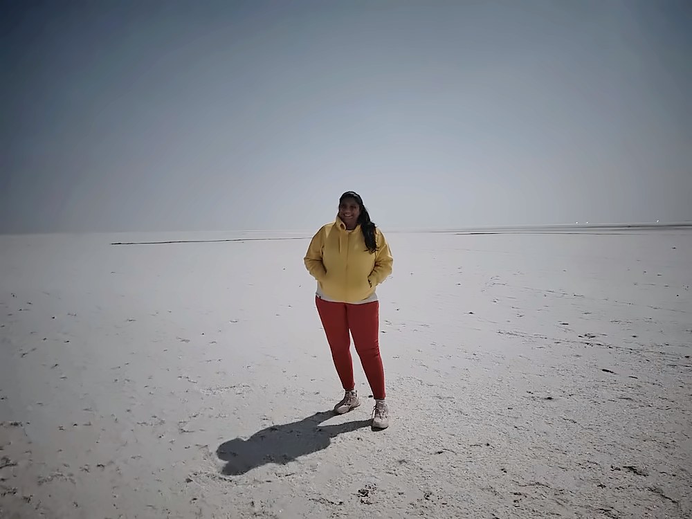 Saudamini on the White Rann at night, the salt bright under the full moon