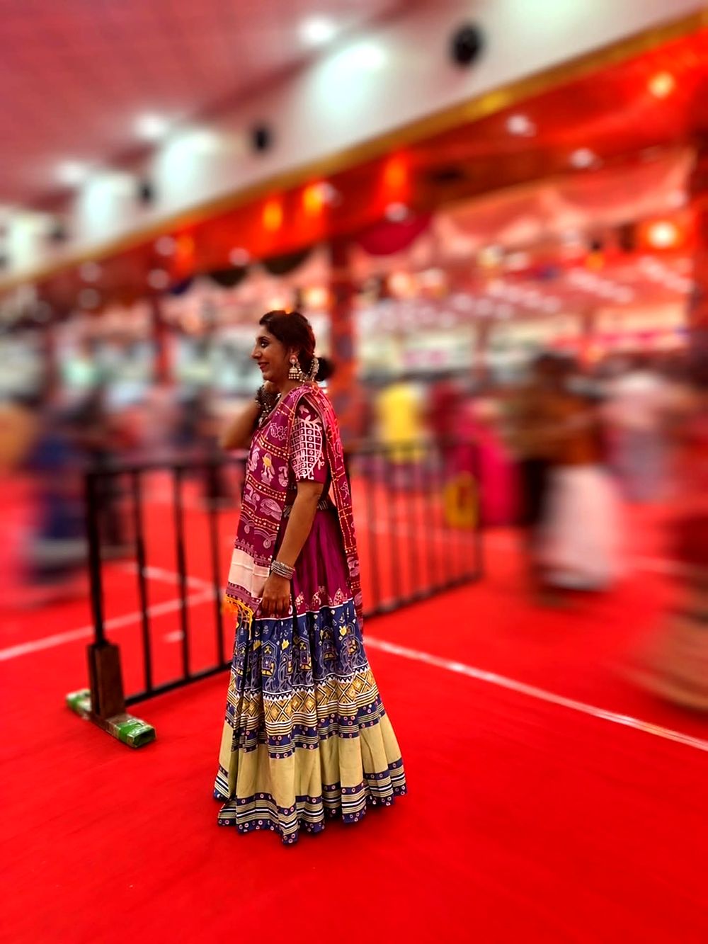 In a chaniya choli on the red carpet at the garba